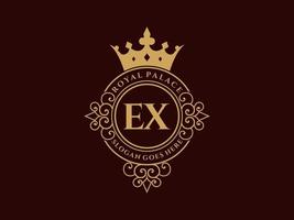 lettre ex logo victorien de luxe royal antique avec cadre ornemental. vecteur