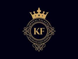lettre kf logo victorien de luxe royal antique avec cadre ornemental. vecteur