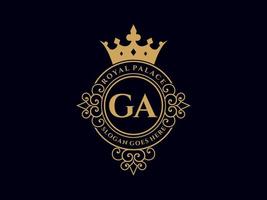 lettre ga logo victorien de luxe royal antique avec cadre ornemental. vecteur