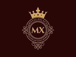 lettre mx logo victorien de luxe royal antique avec cadre ornemental. vecteur