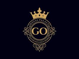 lettre aller logo victorien de luxe royal antique avec cadre ornemental. vecteur