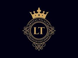 lettre lt logo victorien de luxe royal antique avec cadre ornemental. vecteur