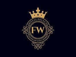 lettre fw logo victorien de luxe royal antique avec cadre ornemental. vecteur