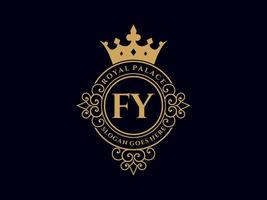 lettre fy logo victorien de luxe royal antique avec cadre ornemental. vecteur