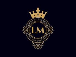 lettre lm logo victorien de luxe royal antique avec cadre ornemental. vecteur