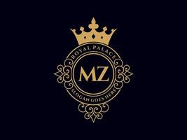 lettre mz logo victorien de luxe royal antique avec cadre ornemental. vecteur