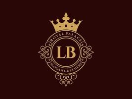 lettre lb logo victorien de luxe royal antique avec cadre ornemental. vecteur