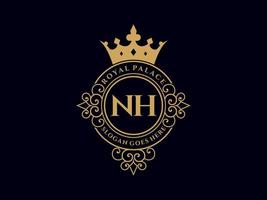 lettre nh logo victorien de luxe royal antique avec cadre ornemental. vecteur
