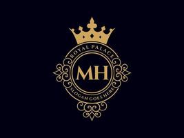 lettre mh logo victorien de luxe royal antique avec cadre ornemental. vecteur