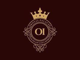 lettre oi logo victorien de luxe royal antique avec cadre ornemental. vecteur