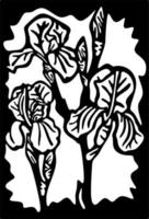 impression d'art mural monochrome de panneau de fleur d'iris vecteur