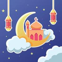 ramadan islamique kareem - conception d'illustration vectorielle d'arrière-plan eid al-fitr - la mosquée sur la lune. vecteur