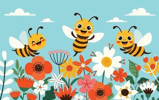 illustration de dessin animé d'abeilles mignonnes vecteur