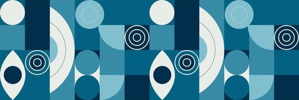 motif géométrique sans soudure. couleur bleue avec cercles, rectangles, demi-cercle et ovale. illustration vectorielle. vecteur