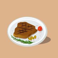 steak de boeuf avec illustration plate de feuille de romarin vecteur