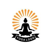 logo de pose de yoga. femme assise en posture de lotus, silhouette de position de lotus. vecteur