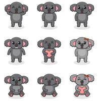 ensemble d'illustrations vectorielles de dessin animé de koala. ensemble de jolis koalas. ensemble d'animaux. personnages isolés de dessins animés et de vecteurs. une collection d'animaux dans le style des enfants. vecteur