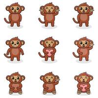 jeu d'illustrations vectorielles de dessin animé de singe. ensemble de singes mignons. ensemble d'animaux. personnages isolés de dessins animés et de vecteurs. une collection d'animaux dans le style des enfants. vecteur