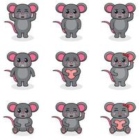 jeu d'illustrations vectorielles de dessin animé de souris. ensemble de souris mignonnes. ensemble d'animaux. personnages isolés de dessins animés et de vecteurs. une collection d'animaux dans le style des enfants. vecteur