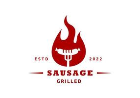 illustration de saucisse et de feu, adaptée au restaurant, au café et à d'autres logos. vecteur