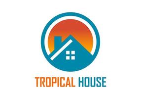 logo de la maison avec fond de coucher de soleil, adapté aux hôtels, villas et autres. vecteur