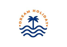 illustration de logo d'un palmier et de vagues de plage. vecteur