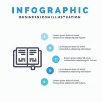 livre éducation connaissances ligne icône avec 5 étapes présentation infographie fond vecteur