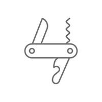 eps10 vecteur gris dessin au trait icône multi couteau isolé sur fond blanc. symbole de contour de couteau de poche de camping suisse dans un style moderne simple et plat pour la conception de votre site Web, votre logo et votre application mobile