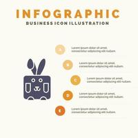 lapin pâques lapin vacances solide icône infographie 5 étapes présentation fond vecteur