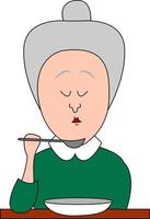 vieille femme mangeant, illustration, vecteur sur fond blanc.
