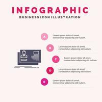 ID utilisateur carte d'identité invitation solide icône infographie 5 étapes présentation arrière-plan vecteur