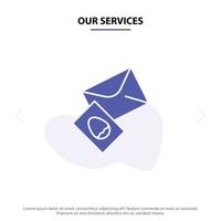 nos services massage courrier oeuf pâques solide glyphe icône modèle de carte web vecteur