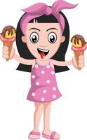 girl holding ice cream, illustration, vecteur sur fond blanc.