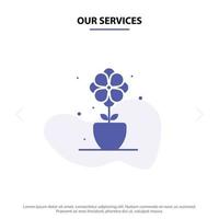 nos services fleur présent tulipe printemps solide glyphe icône modèle de carte web vecteur