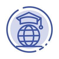 globe internet remise des diplômes en ligne icône ligne pointillée bleue vecteur