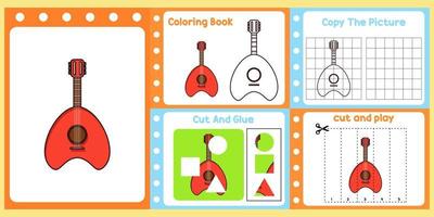 pack de feuilles de calcul pour les enfants avec vecteur de guitare. livre d'étude pour enfants