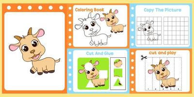 pack de feuilles de calcul pour les enfants avec vecteur de chèvre. livre d'étude pour enfants