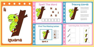 pack de feuilles de calcul pour les enfants avec vecteur d'iguane. livre d'étude pour enfants