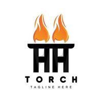 logo de la torche, conception du feu, logo de la lettre, icône de la marque du produit vecteur