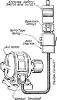 moteur à courant alternatif installé, illustration vintage. vecteur