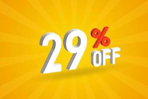 29 % de réduction sur la conception d'une campagne promotionnelle spéciale 3d. 29 de réduction sur l'offre de réduction 3d pour la vente et le marketing. vecteur