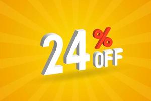 24 % de réduction sur la conception d'une campagne promotionnelle spéciale 3d. 24 sur l'offre de réduction 3d pour la vente et le marketing. vecteur