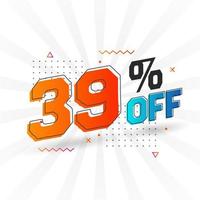 39 % de réduction sur la conception d'une campagne promotionnelle spéciale 3d. 39 de l'offre de remise 3d pour la vente et le marketing. vecteur
