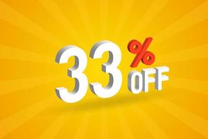 33 % de réduction sur la conception d'une campagne promotionnelle spéciale 3d. 33 de réduction sur l'offre de réduction 3d pour la vente et le marketing. vecteur