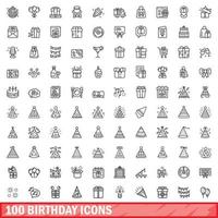 100 icônes d'anniversaire, style de contour vecteur