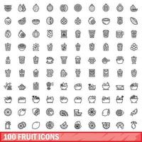 Ensemble de 100 icônes de fruits, style de contour vecteur