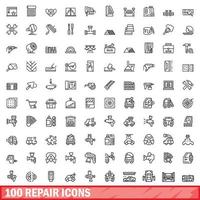 Ensemble de 100 icônes de réparation, style de contour vecteur