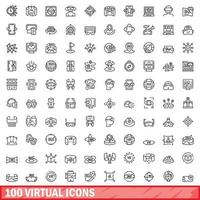 Ensemble de 100 icônes virtuelles, style de contour vecteur