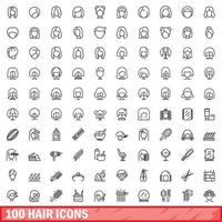 Ensemble de 100 icônes de cheveux, style de contour vecteur