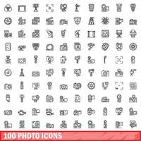Ensemble de 100 icônes photo, style de contour vecteur